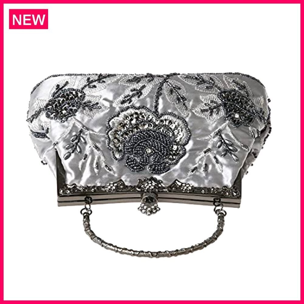 Vintage Floral Beaded Rhinestone Embroidery Sequin Clutch Evening Bag - Picture 5 of 8